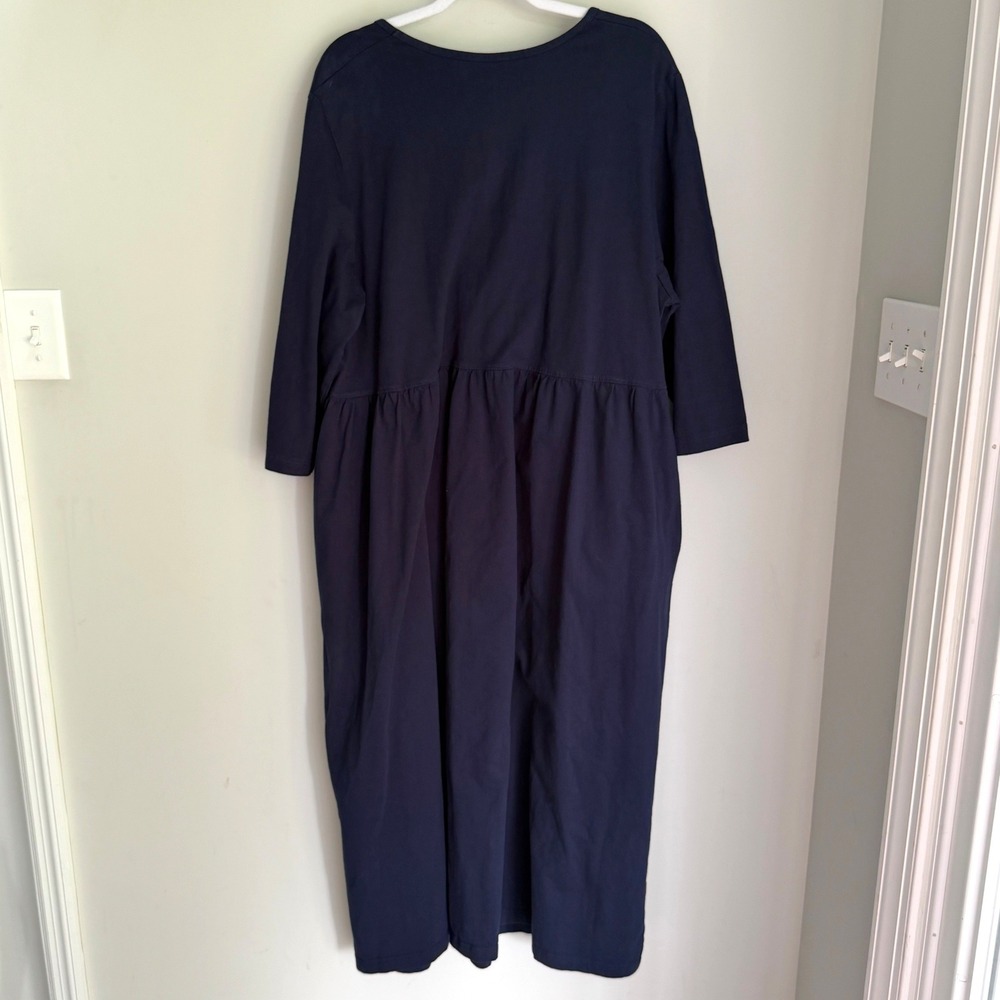 Ulla Popken 100% Cotton Maxi Dress Blue Pin Pleated Front Pockets Size 20/22 - Picture 2 of 6
